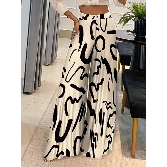 Women's Wide Leg Pants Trousers Geometric Letter Full Length Micro-elastic High Waist Fashion Streetwear Street Daily Apricot Black S M Fall Winter