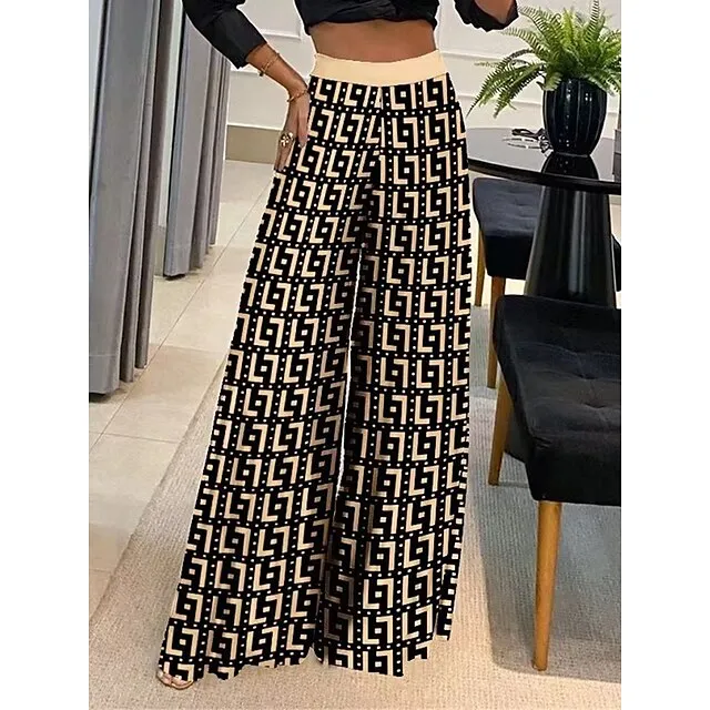 Women’s Wide Leg Pants Trousers Geometric Letter Full Length Micro-elastic High Waist Fashion Streetwear Street Daily Apricot Black S M Fall Winter b2ce2bfe1fd6dfbbc4755c8b890a0bcb