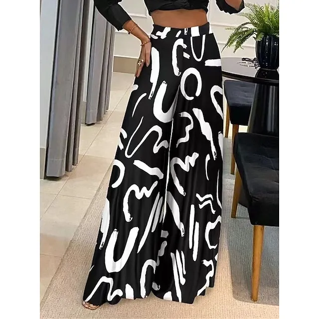 Women’s Wide Leg Pants Trousers Geometric Letter Full Length Micro-elastic High Waist Fashion Streetwear Street Daily Apricot Black S M Fall Winter e3d431150046783270ee2fca8ea7e907