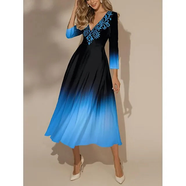 Women's Swing Dress Floral Dress Ombre Print V Neck Long Dress Maxi Dress Fashion Streetwear Outdoor Vacation 3/4 Length Sleeve Regular Fit Pink Blue Orange Spring Fall S M L XL XXL b13dadaf5134bb5658c14ed9207dfc5d