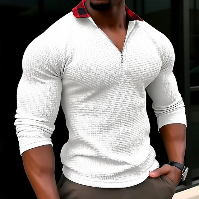 Men's T shirt Tee Waffle Henley Shirt Tee Top Long Sleeve Shirt Plain Lapel Street Vacation Long Sleeve Print Clothing Apparel Fashion Designer Basic 1fd274e449928d54ddf07d7b8f95f6a5