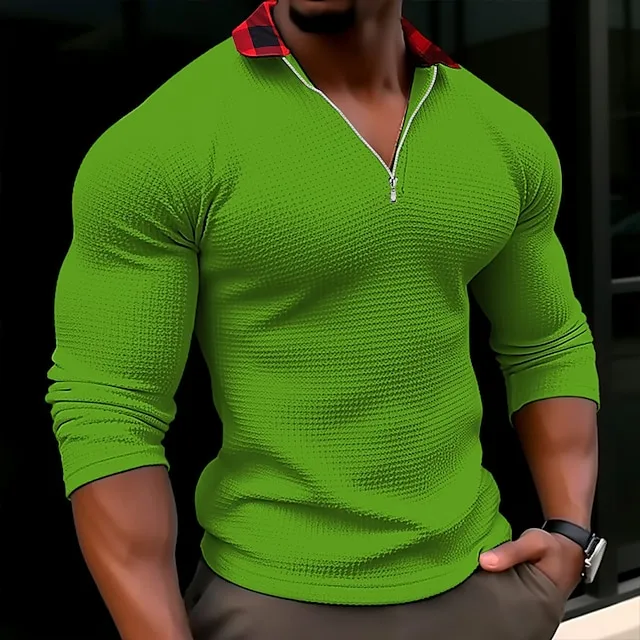 Men’s T shirt Tee Waffle Henley Shirt Tee Top Long Sleeve Shirt Plain Lapel Street Vacation Long Sleeve Print Clothing Apparel Fashion Designer Basic 556230fc4c38e9353207003cae5df192