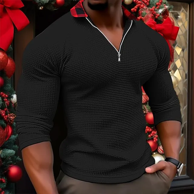 Men’s T shirt Tee Waffle Henley Shirt Tee Top Long Sleeve Shirt Plain Lapel Street Vacation Long Sleeve Print Clothing Apparel Fashion Designer Basic cce01baa48ed41ff50f22f1678cb3aab