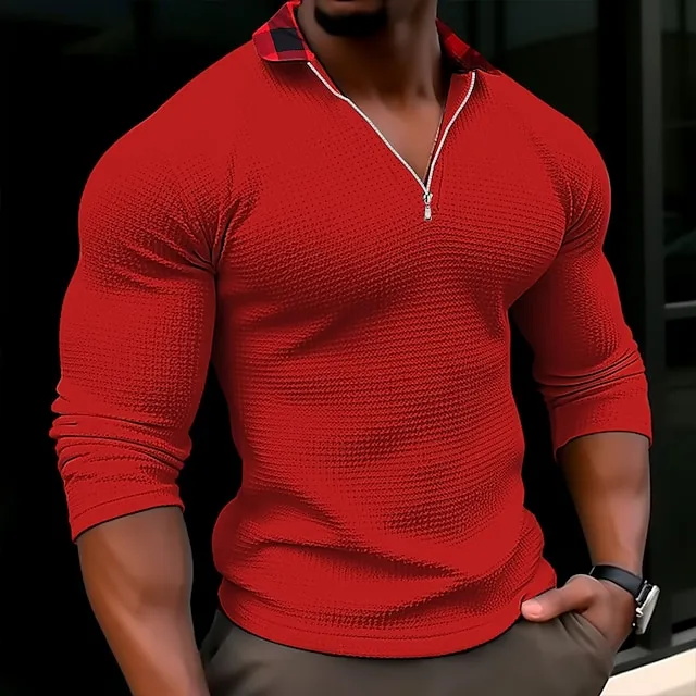 Men’s T shirt Tee Waffle Henley Shirt Tee Top Long Sleeve Shirt Plain Lapel Street Vacation Long Sleeve Print Clothing Apparel Fashion Designer Basic d6dbbc2fefa0d1bf7fa827e0c36e8934