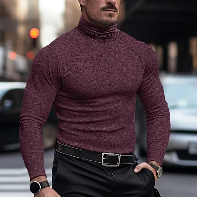 Men’s T shirt Tee Henley Shirt Tee Top Long Sleeve Shirt Plain Turtleneck Street Vacation Long Sleeve Clothing Apparel Fashion Designer Basic 6f2e49fec77443c73609441f917e4a2c