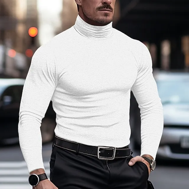 Men's T shirt Tee Henley Shirt Tee Top Long Sleeve Shirt Plain Turtleneck Street Vacation Long Sleeve Clothing Apparel Fashion Designer Basic 803c2969dd1a420f73a9f14bad21842d