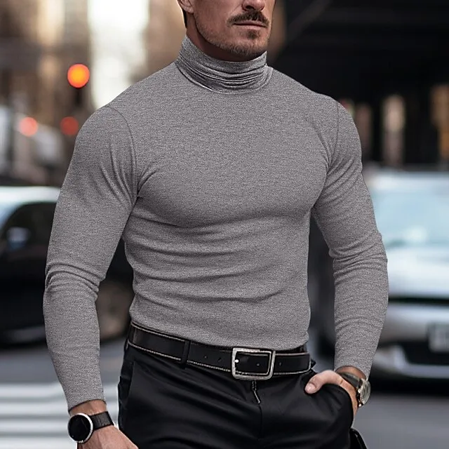 Men’s T shirt Tee Henley Shirt Tee Top Long Sleeve Shirt Plain Turtleneck Street Vacation Long Sleeve Clothing Apparel Fashion Designer Basic 9e03513f0937d443f74f2ad514884f03