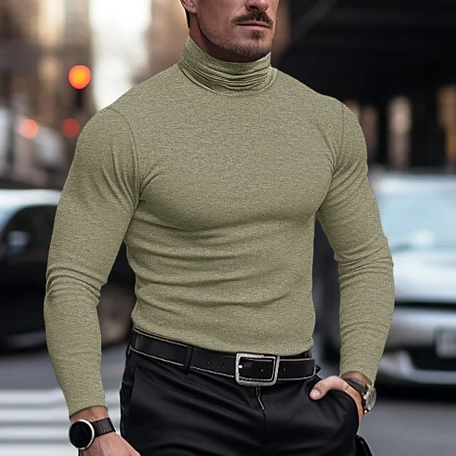 Men’s T shirt Tee Henley Shirt Tee Top Long Sleeve Shirt Plain Turtleneck Street Vacation Long Sleeve Clothing Apparel Fashion Designer Basic ac487bdee76361508cef5630c85fff8d