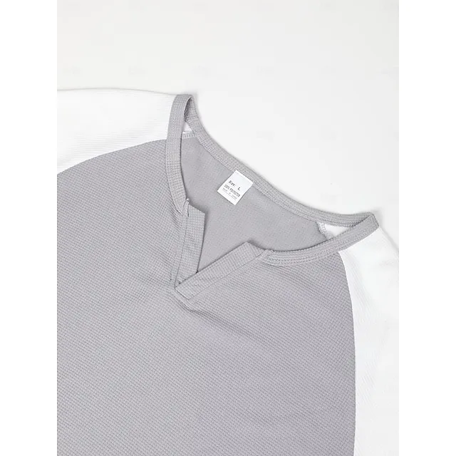 Men’s T shirt Tee Waffle Shirt Tee Top Long Sleeve Shirt Color Block V Neck Street Vacation Long Sleeve Patchwork Clothing Apparel Fashion Designer Basic 7056a4accaed4b97b747d0163877d396