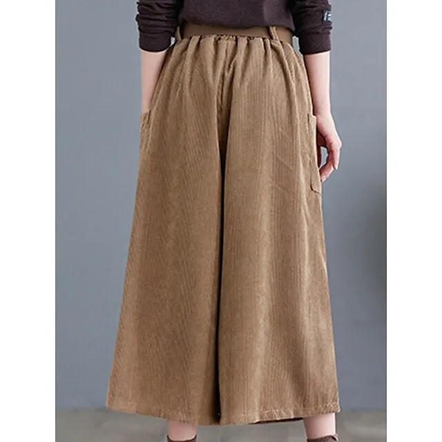 Women’s Wide Leg Capri Pants Solid Color Calf-Length Micro-elastic High Waist Fashion Streetwear Street Daily Green khaki M L Summer Fall 0d88b1aec4c0ae8b52f8df9ab23adc17