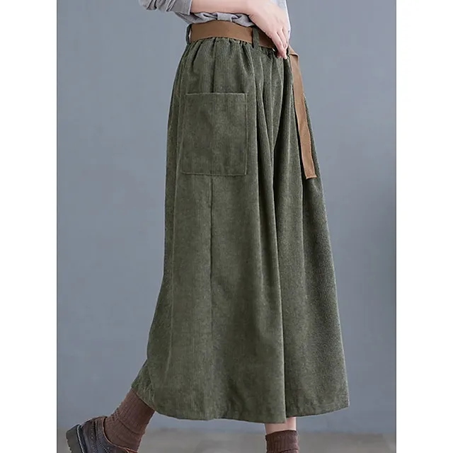 Women’s Wide Leg Capri Pants Solid Color Calf-Length Micro-elastic High Waist Fashion Streetwear Street Daily Green khaki M L Summer Fall 60a75d04b1d4cef469f54ef1e518d9ff
