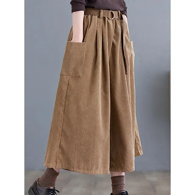 Women’s Wide Leg Capri Pants Solid Color Calf-Length Micro-elastic High Waist Fashion Streetwear Street Daily Green khaki M L Summer Fall 826ea67aa4a980df70f7b24eebf192cc