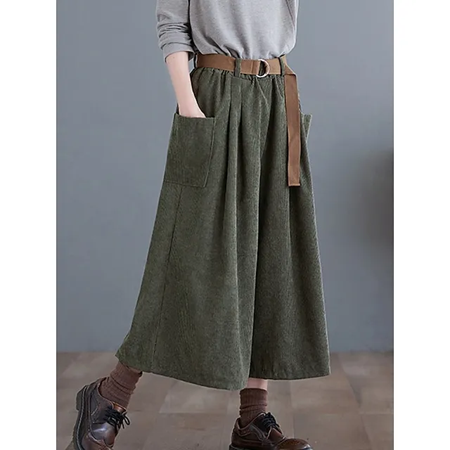 Women’s Wide Leg Capri Pants Solid Color Calf-Length Micro-elastic High Waist Fashion Streetwear Street Daily Green khaki M L Summer Fall e44d4c43a5f128464bd7d86ad24d45bf