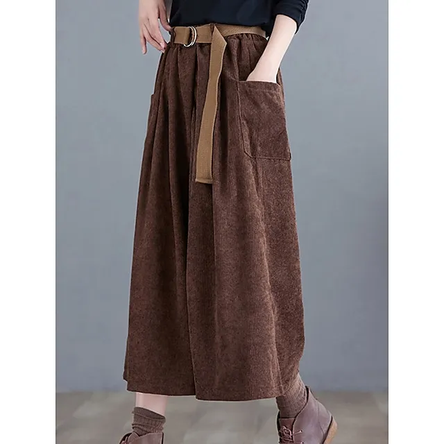 Women’s Wide Leg Capri Pants Solid Color Calf-Length Micro-elastic High Waist Fashion Streetwear Street Daily Green khaki M L Summer Fall faf50d4ea5ea20ae509436e95aeaea62