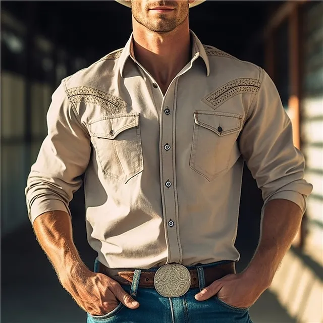 Symbol Vintage western style Men's Shirt Western Shirt Outdoor Street Casual Daily Fall & Winter Turndown Long Sleeve Gray S M L Shirt ceb96605887358f4937a7b8d5c1e79b7