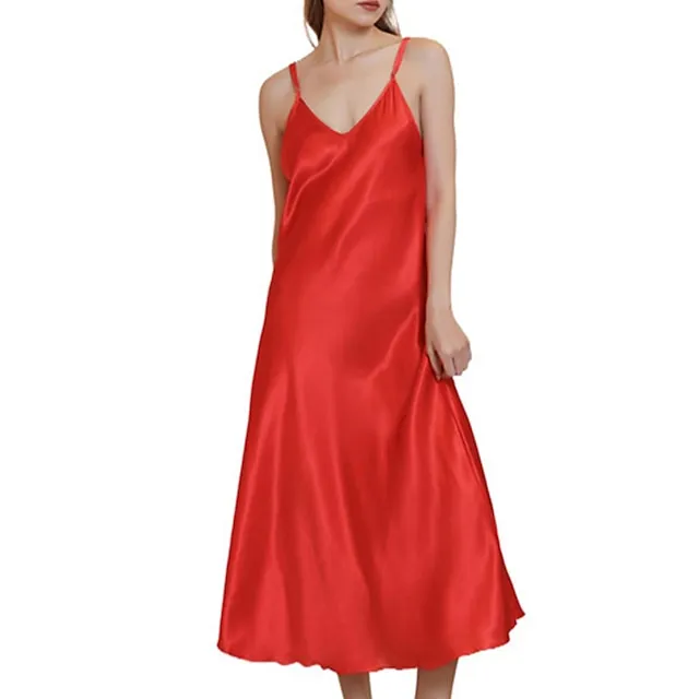 Women’s Slip Lingerie Nightgown Nightshirt Dress Pure Color Simple Casual Comfort Home Daily Bed Satin Breathable Straps Sleeveless Fall Winter Black White 568780888d65c54837b5f8024f5cc78a