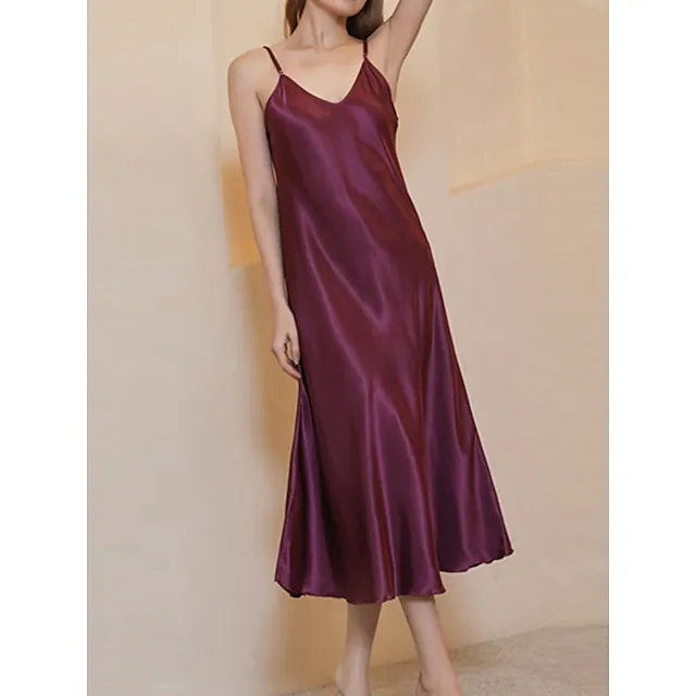 Women’s Slip Lingerie Nightgown Nightshirt Dress Pure Color Simple Casual Comfort Home Daily Bed Satin Breathable Straps Sleeveless Fall Winter Black White 59014935388f1b551d58c4cc63b00ec6