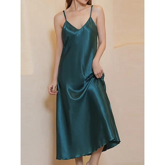 Women’s Slip Lingerie Nightgown Nightshirt Dress Pure Color Simple Casual Comfort Home Daily Bed Satin Breathable Straps Sleeveless Fall Winter Black White 6281a6912140252800433e1af15531c4