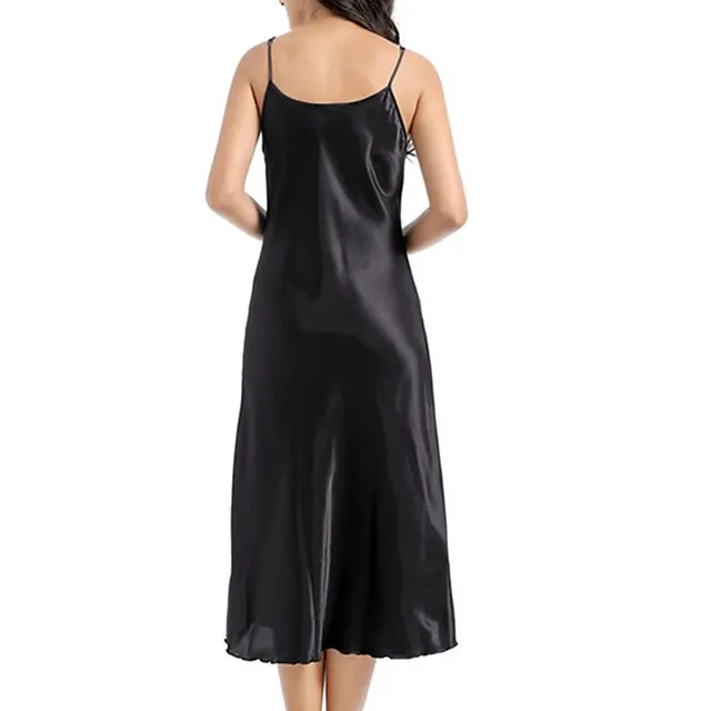 Women’s Slip Lingerie Nightgown Nightshirt Dress Pure Color Simple Casual Comfort Home Daily Bed Satin Breathable Straps Sleeveless Fall Winter Black White 7f0467715054bb29ab07525a8c62af11