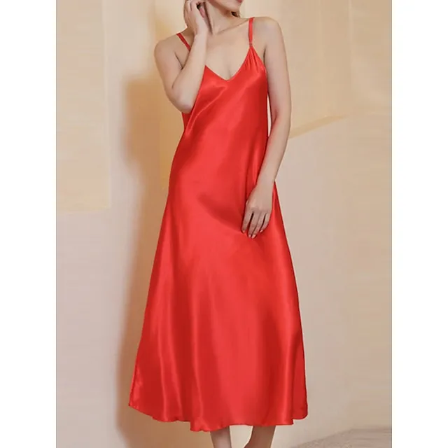 Women’s Slip Lingerie Nightgown Nightshirt Dress Pure Color Simple Casual Comfort Home Daily Bed Satin Breathable Straps Sleeveless Fall Winter Black White 8e30a4adc40728a850994395f439d026
