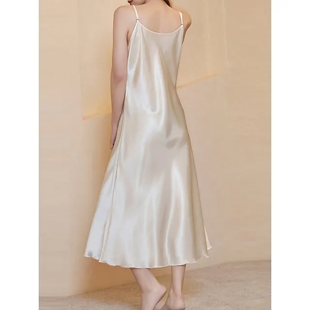 Women’s Slip Lingerie Nightgown Nightshirt Dress Pure Color Simple Casual Comfort Home Daily Bed Satin Breathable Straps Sleeveless Fall Winter Black White 96878e6176fb4abf4a7aec4b392b27f6