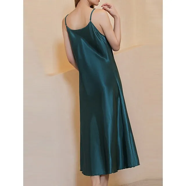 Women’s Slip Lingerie Nightgown Nightshirt Dress Pure Color Simple Casual Comfort Home Daily Bed Satin Breathable Straps Sleeveless Fall Winter Black White a211b589f82c530dda1929c579eedce7