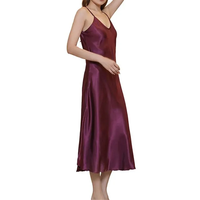 Women’s Slip Lingerie Nightgown Nightshirt Dress Pure Color Simple Casual Comfort Home Daily Bed Satin Breathable Straps Sleeveless Fall Winter Black White ba461b39b7c0a0502a83a7608923cb27