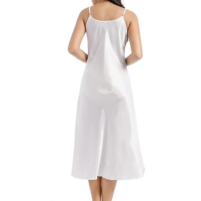 Women’s Slip Lingerie Nightgown Nightshirt Dress Pure Color Simple Casual Comfort Home Daily Bed Satin Breathable Straps Sleeveless Fall Winter Black White cf00577c26c646c2cd6523cfd442acbc