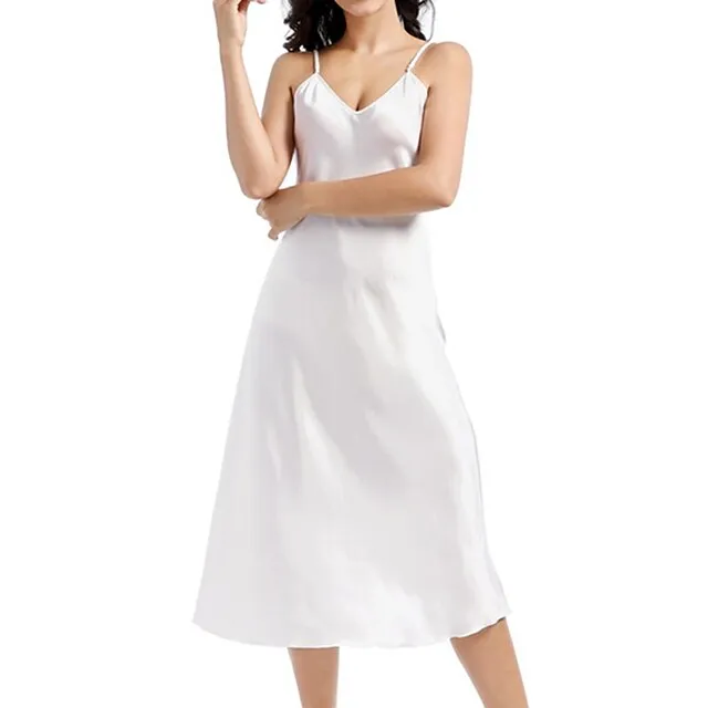 Women’s Slip Lingerie Nightgown Nightshirt Dress Pure Color Simple Casual Comfort Home Daily Bed Satin Breathable Straps Sleeveless Fall Winter Black White d6b38fc69f67ebfa3882b24870677ae8