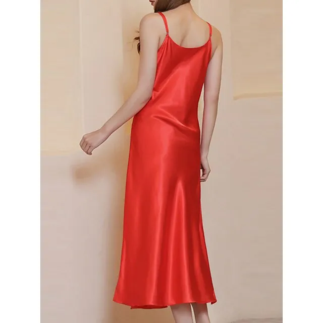 Women’s Slip Lingerie Nightgown Nightshirt Dress Pure Color Simple Casual Comfort Home Daily Bed Satin Breathable Straps Sleeveless Fall Winter Black White da2ae4457934f17222fcf8abb96354fa