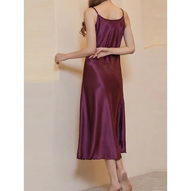 Women’s Slip Lingerie Nightgown Nightshirt Dress Pure Color Simple Casual Comfort Home Daily Bed Satin Breathable Straps Sleeveless Fall Winter Black White fcc1e0d5631073bd4918ec5c3246e237