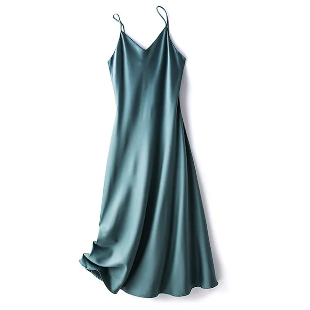 Women’s Slip Lingerie Pajamas Nightgown Nightshirt Dress Pure Color Simple Casual Comfort Home Daily Bed Satin Breathable Straps Fall Winter Black White 5221f40edbe78e055b8a4e2e1b40df73