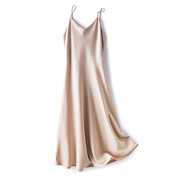 Women’s Slip Lingerie Pajamas Nightgown Nightshirt Dress Pure Color Simple Casual Comfort Home Daily Bed Satin Breathable Straps Fall Winter Black White 58f44e25c348250bb5441eb020b4e4cd