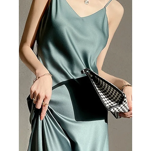 Women’s Slip Lingerie Pajamas Nightgown Nightshirt Dress Pure Color Simple Casual Comfort Home Daily Bed Satin Breathable Straps Fall Winter Black White 72393e1bbabb3920188ff74b0c9ec2be