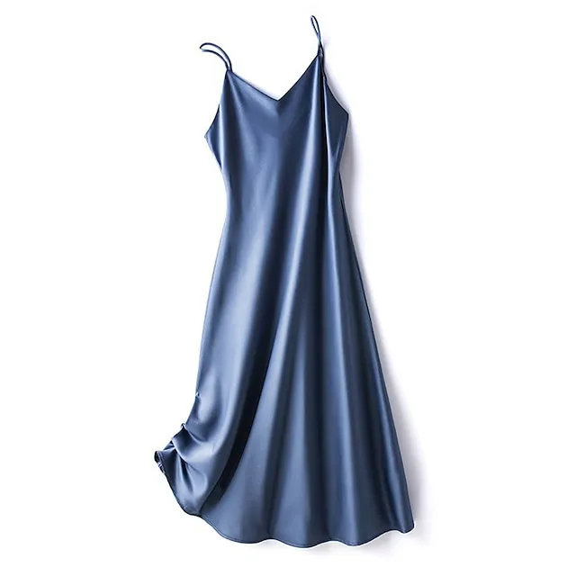 Women’s Slip Lingerie Pajamas Nightgown Nightshirt Dress Pure Color Simple Casual Comfort Home Daily Bed Satin Breathable Straps Fall Winter Black White e001191208520feeb63250c9ceef7a92
