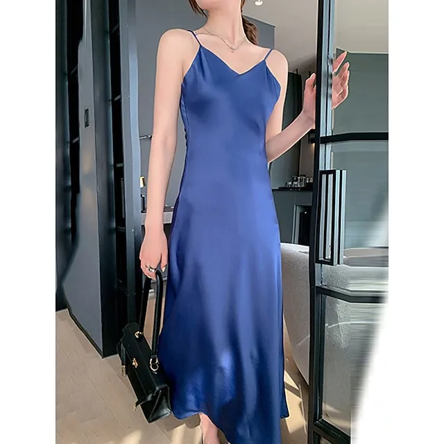 Women's Slip Lingerie Pajamas Nightgown Nightshirt Dress Pure Color Simple Casual Comfort Home Daily Bed Satin Breathable Straps Fall Winter Black White f22e8c8af742a79f9e81bc0aa74a809b