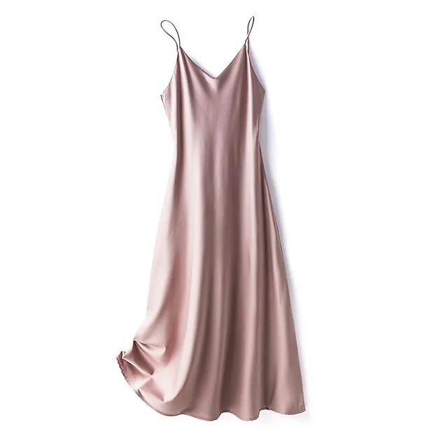 Women’s Slip Lingerie Pajamas Nightgown Nightshirt Dress Pure Color Simple Casual Comfort Home Daily Bed Satin Breathable Straps Fall Winter Black White f9fa298e4dec357e72582fd5afaf8378
