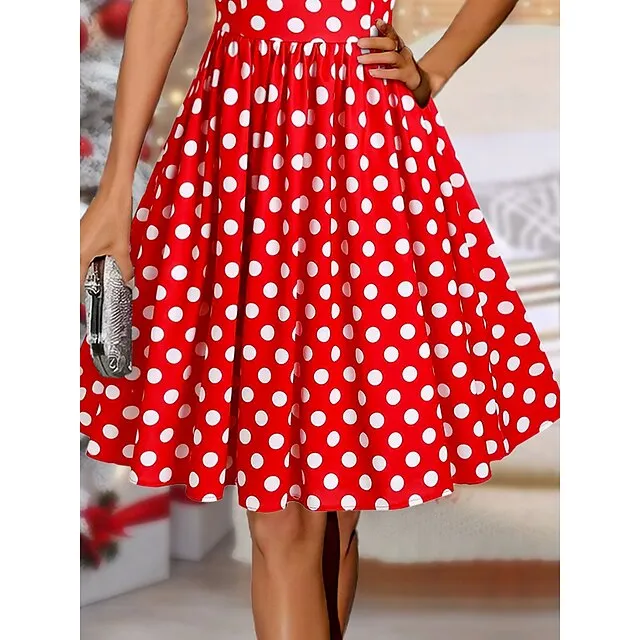 Women’s Winter Dress Swing Dress Polka Dot Print Off Shoulder Midi Dress Fashion Streetwear Party Outdoor Short Sleeve Regular Fit Red Fall Winter S M L XL XXL 2adf8caae3f7b075f76d5f826e12fcc7