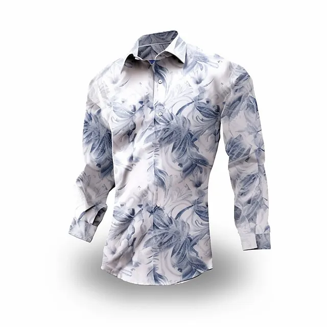 Floral Santa Claus Vintage Casual Men’s Shirt Outdoor Street Fall & Winter Turndown Long Sleeve Dark Navy Royal Blue Blue S M L Shirt 59c6f1badc5eca6077a0f7c678073fa8