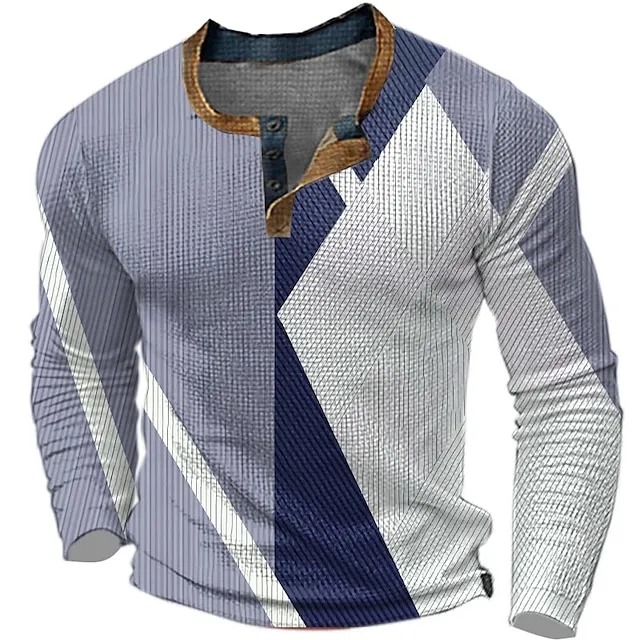 Graphic Color Block Fashion Designer Casual Men’s 3D Print Henley Shirt Waffle T Shirt Sports Outdoor Holiday Festival T shirt Light Blue Blue Khaki Long Sleeve Henley Shirt Spring & Fall Clothing 36d6dfb4d84298dee9efe665ed1ad426