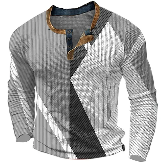 Graphic Color Block Fashion Designer Casual Men’s 3D Print Henley Shirt Waffle T Shirt Sports Outdoor Holiday Festival T shirt Light Blue Blue Khaki Long Sleeve Henley Shirt Spring & Fall Clothing 667dcaf9fdf96b2f0f72ef94db518040