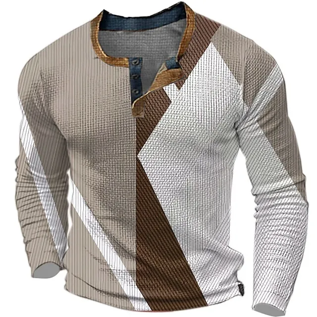 Graphic Color Block Fashion Designer Casual Men's 3D Print Henley Shirt Waffle T Shirt Sports Outdoor Holiday Festival T shirt Light Blue Blue Khaki Long Sleeve Henley Shirt Spring & Fall Clothing d930425c6a3357c41efda3665343300a