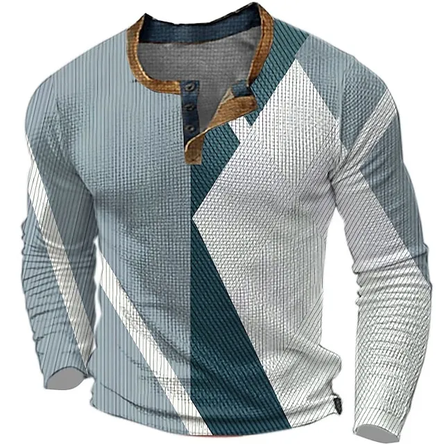 Graphic Color Block Fashion Designer Casual Men’s 3D Print Henley Shirt Waffle T Shirt Sports Outdoor Holiday Festival T shirt Light Blue Blue Khaki Long Sleeve Henley Shirt Spring & Fall Clothing f2d274674babab915a011d2043c381e3