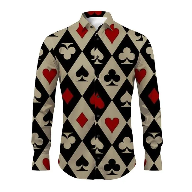 Poker Casual Men’s Shirt Daily Wear Going out Weekend Fall & Winter Turndown Long Sleeve White, Khaki, Gray S, M, L 4-Way Stretch Fabric Shirt 768c8541644edacfc76306cac3f37c89