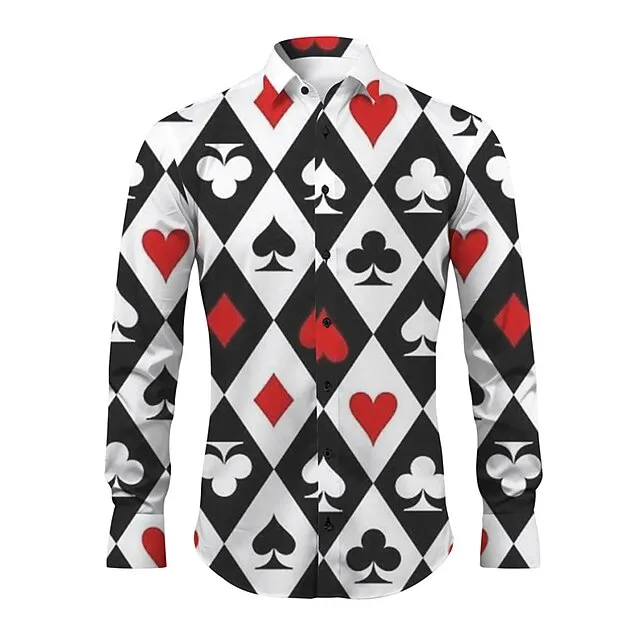 Poker Casual Men's Shirt Daily Wear Going out Weekend Fall & Winter Turndown Long Sleeve White, Khaki, Gray S, M, L 4-Way Stretch Fabric Shirt