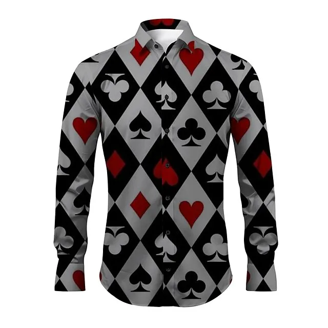 Poker Casual Men’s Shirt Daily Wear Going out Weekend Fall & Winter Turndown Long Sleeve White, Khaki, Gray S, M, L 4-Way Stretch Fabric Shirt 849464ff0b9286d0a7d2966f8658772a