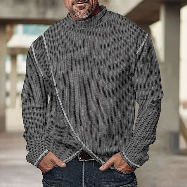 Men’s T shirt Tee Waffle Shirt Tee Top Long Sleeve Shirt Color Block Standing Collar Street Vacation Long Sleeve Clothing Apparel Fashion Designer Basic 1ea33b087deacca952f8feabcab6bcfb