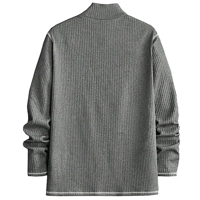 Men’s T shirt Tee Waffle Shirt Tee Top Long Sleeve Shirt Color Block Standing Collar Street Vacation Long Sleeve Clothing Apparel Fashion Designer Basic 500a733c47a41095c08b61456e8e8593