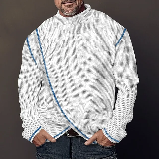 Men's T shirt Tee Waffle Shirt Tee Top Long Sleeve Shirt Color Block Standing Collar Street Vacation Long Sleeve Clothing Apparel Fashion Designer Basic 8491ec52464a210a78d0cecc77a31ad4