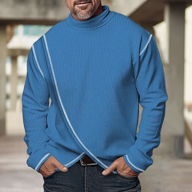 Men’s T shirt Tee Waffle Shirt Tee Top Long Sleeve Shirt Color Block Standing Collar Street Vacation Long Sleeve Clothing Apparel Fashion Designer Basic d2ef557b46aaff2dab517bfc7a26f835
